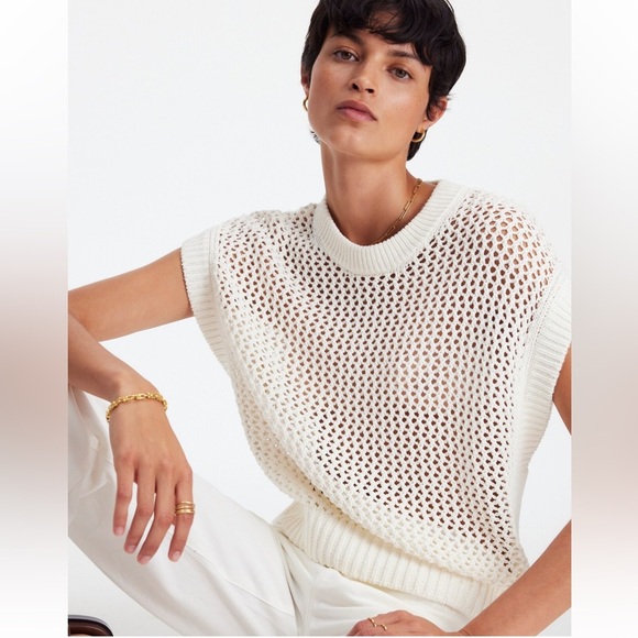 Madewell Open-Stitch Sweater Tee Bright Ivory XS NEW cotton knit oversized - Picture 1 of 10
